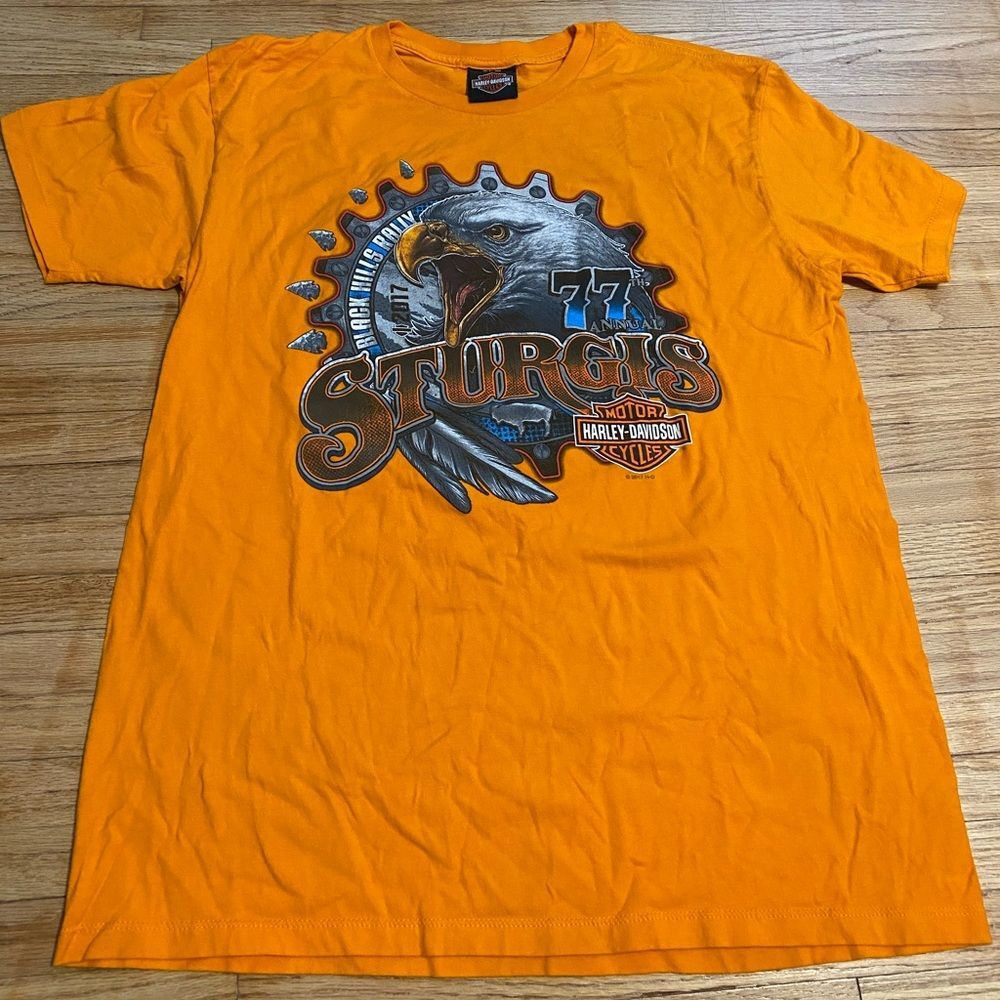 Harley-Davidson Men Large Sturgis South Dakota 2017 Orange Graphic T-Shirt